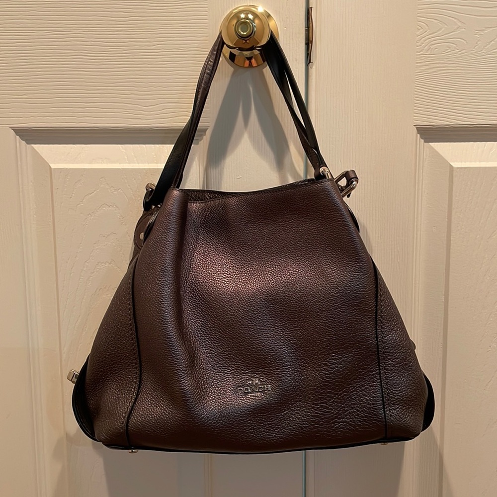 Coach metallic gray full sized handbag-excellent condition